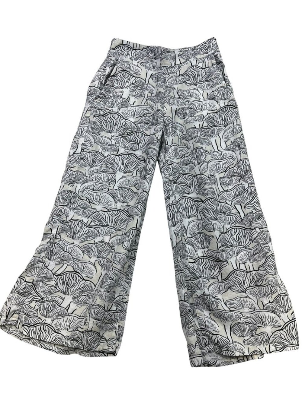Rachel Zoe Women's Wide-Leg Linen Pants Flat Front Size S Black White Botanical